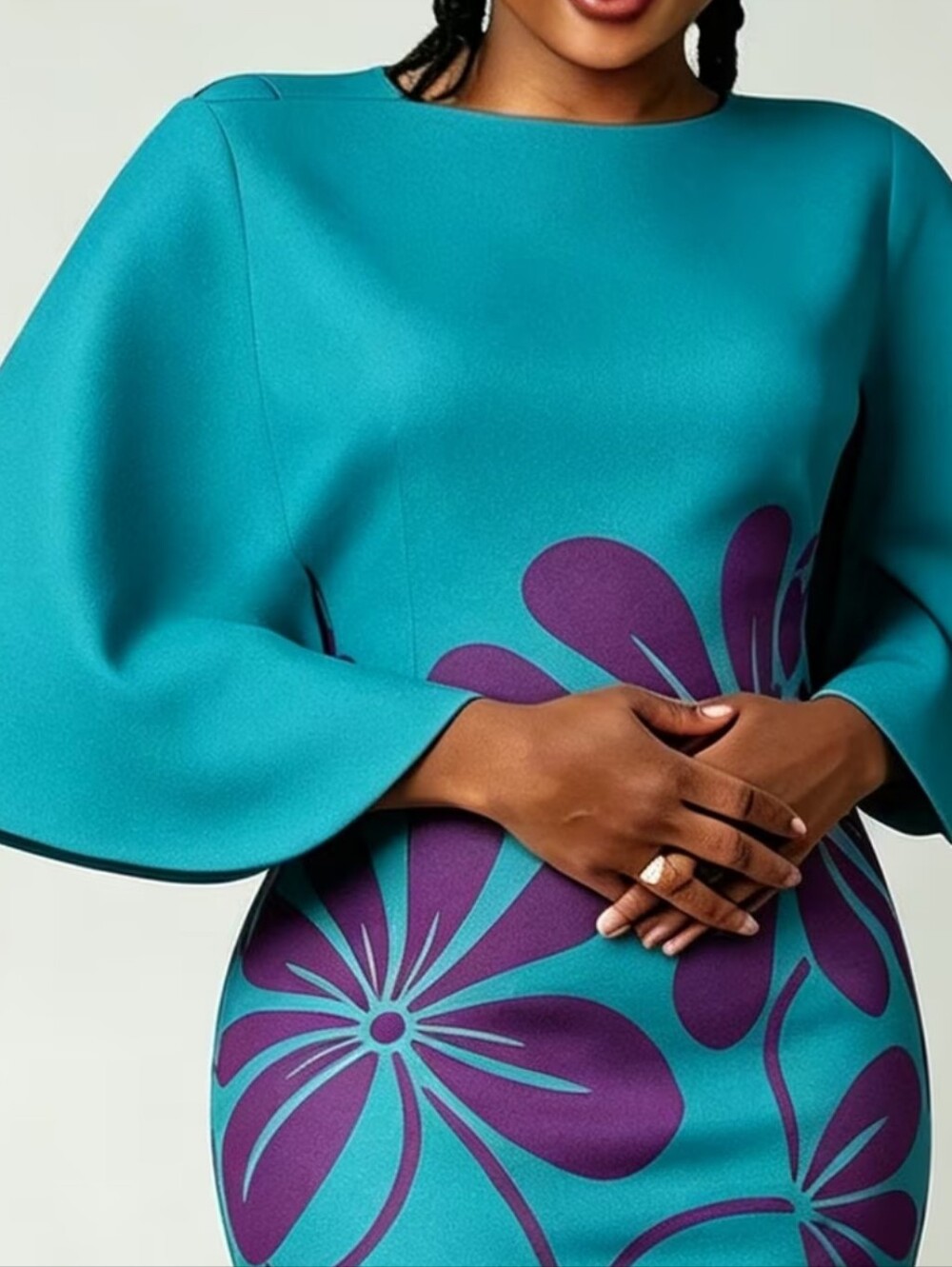 New Teal/Purple Sheath Dress with Purple Floral Print Size 18 - Picture 2 of 5